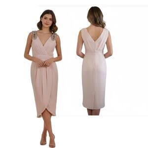 Chiffon Midi Wrap Dress women's size US 8, Light pink/nude formal Bridal Party